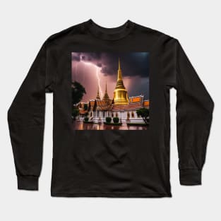 Iconic World Landmarks During A Thunderstorm; Wat Pho Bangkok Long Sleeve T-Shirt